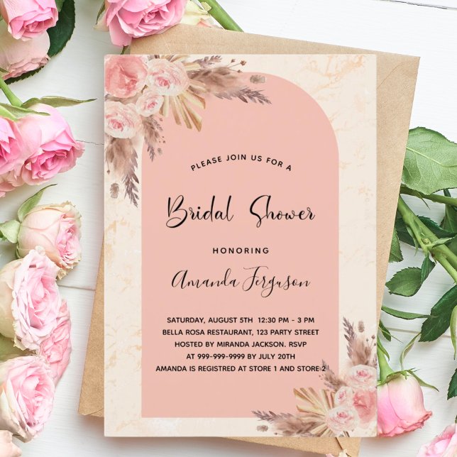 Bridal shower pampas grass rose gold blush boho invitation (Creator Uploaded)