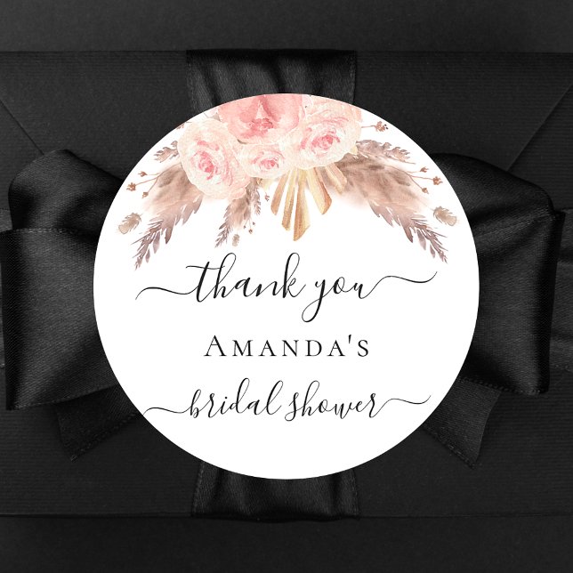 Bridal Shower pampas grass rose gold blush floral Classic Round Sticker (Creator Uploaded)