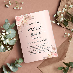 Bridal shower pampas grass rose gold boho invitation