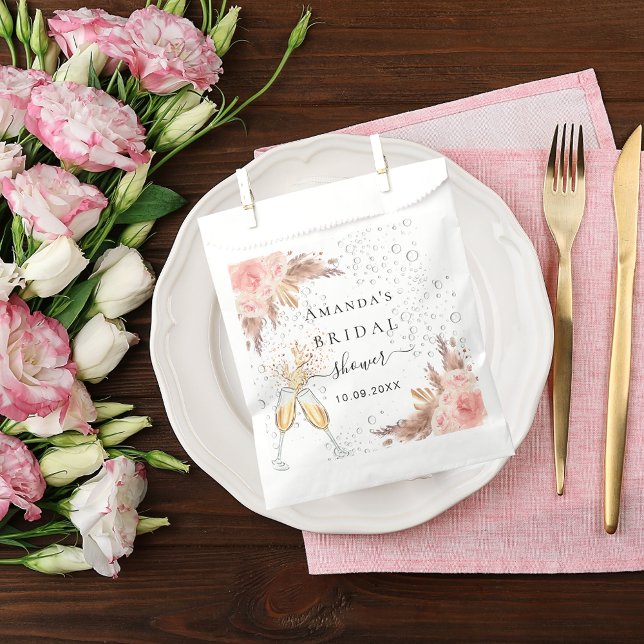 Bridal Shower pampas grass rose gold bubbly Favour Bag (Creator Uploaded)