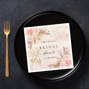 Bridal Shower pampas grass rose gold bubbly Napkin