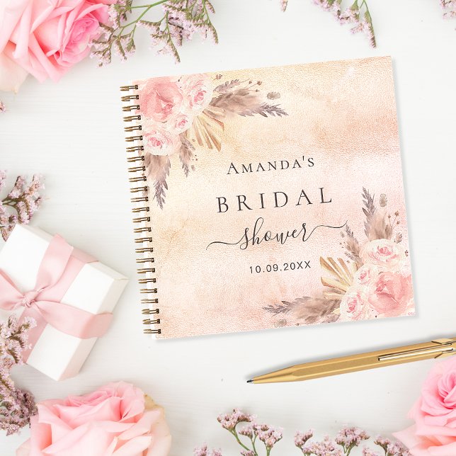 Bridal Shower pampas grass rose gold guest book (Creator Uploaded)