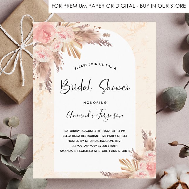 Bridal shower pampas grass rose gold invitation (Creator Uploaded)
