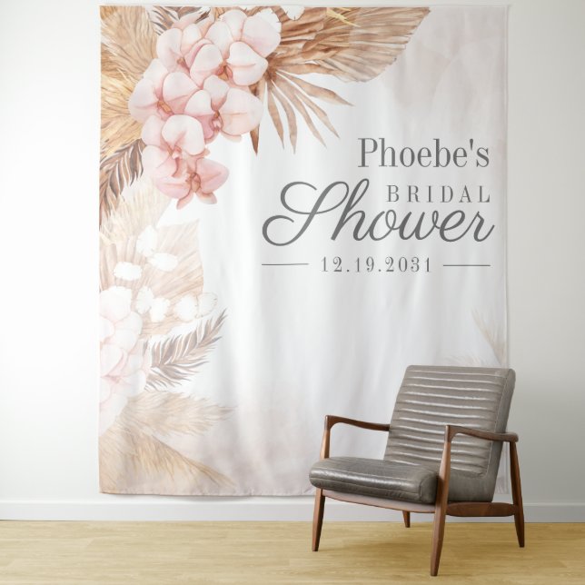 Bridal Shower Pampas Grass Tan Rustic Floral Tapestry (In Situ)