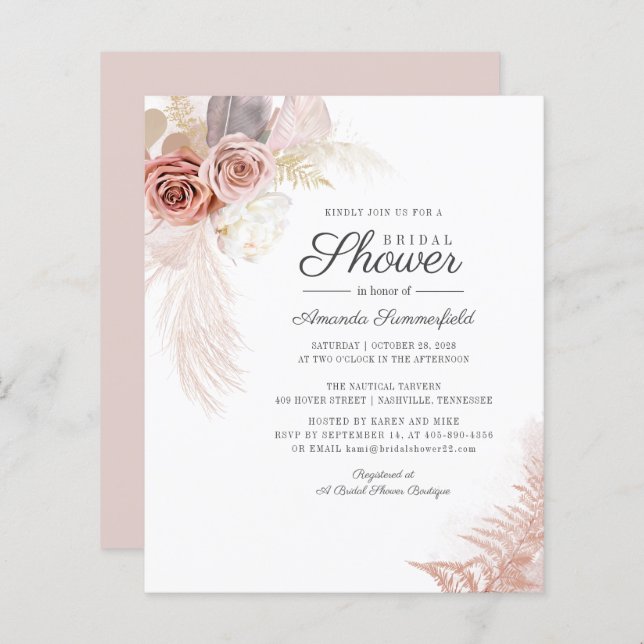 Bridal Shower Pampas Grass Terracotta Invitation (Front/Back)