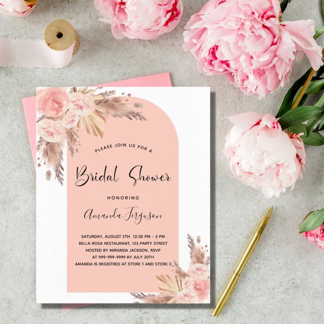 Bridal shower pampas rose gold budget invitation (Creator Uploaded)