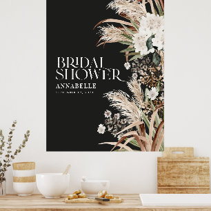 Bridal shower pampas terracotta modern black foam poster