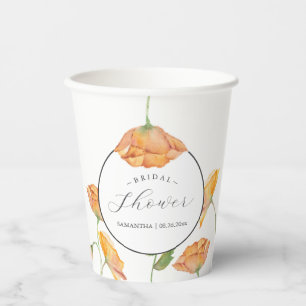 Bridal Shower Paper Cups Orange Poppy Flowers