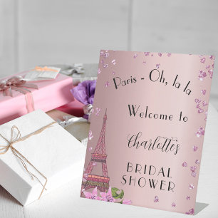 Bridal Shower Paris blush eiffel tower welcome Pedestal Sign