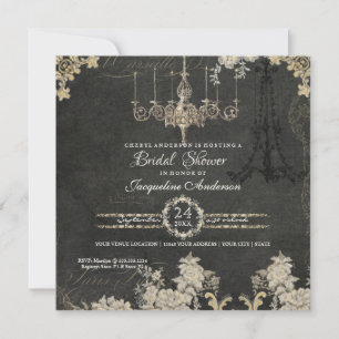 Bridal Shower Paris Chandelier Vintage Typography Invitation