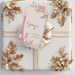 Bridal Shower Paris Eiffel Tower Pastel Pink Flora Gift Tags