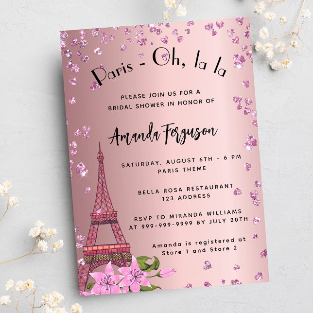 Bridal shower Paris Eiffel tower pink Invitation (Creator Uploaded)