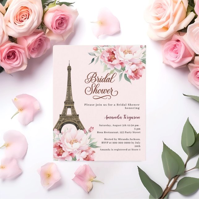 Bridal shower Paris Eiffel tower pink invitation (Creator Uploaded)