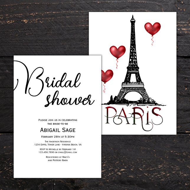 Bridal Shower Paris, Eiffel Tower, Red Balloons Invitation (Creator Uploaded)