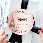 Bridal Shower Paris Eiffel tower thank you Classic Round Sticker<br><div class="desc">A rose gold background with faux sparkles and the Eiffel tower with some flowers.  Personalise and add your name.</div>
