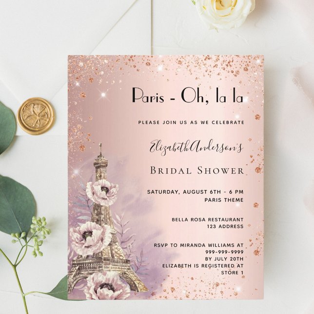Bridal Shower Paris rose Eiffel tower invitation (Creator Uploaded)