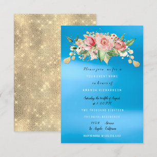 Bridal Shower Party Blue Painted Flower Watercolor Invitation