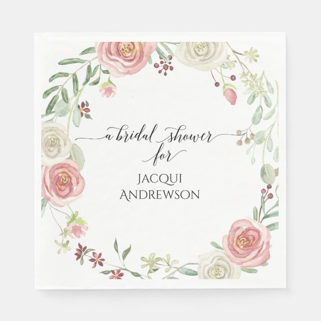 Bridal Shower Party | Blush Ivory Rose Floral Napkin (Front)