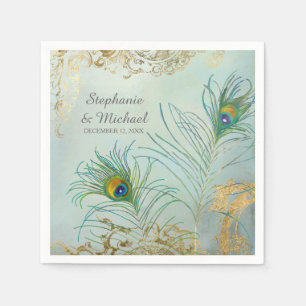 Bridal Shower Party Decor Elegant Peacock Feathers Napkin
