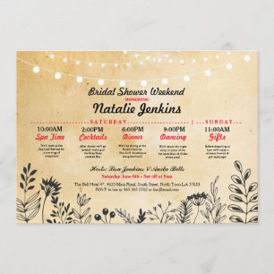Bridal Shower Party Floral Itinerary Bachelorette Invitation
