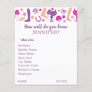 Bridal Shower Party Game Sheets Horseback Riding F Flyer