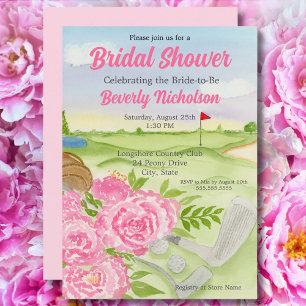 Bridal Shower Party Peonies On Golf Course Invitation