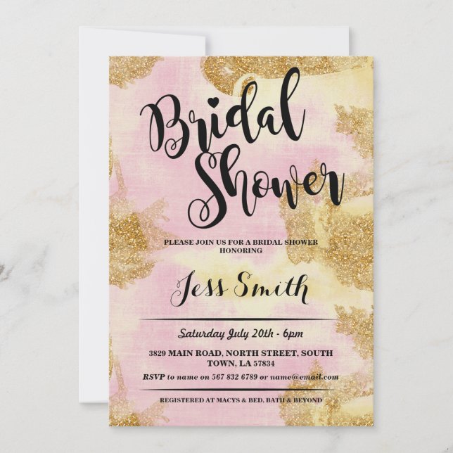 Bridal Shower Party Pink Glitter Gold Foil Invite (Front)