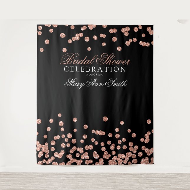 Bridal Shower Party Rose Gold Confetti Backdrop Tapestry (Front)