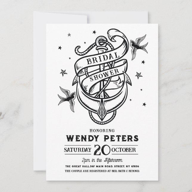 Bridal Shower Party Traditional Tattoo Anchor Invitation (Front)