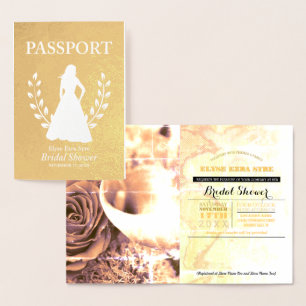 Bridal Shower passport gold foil Card