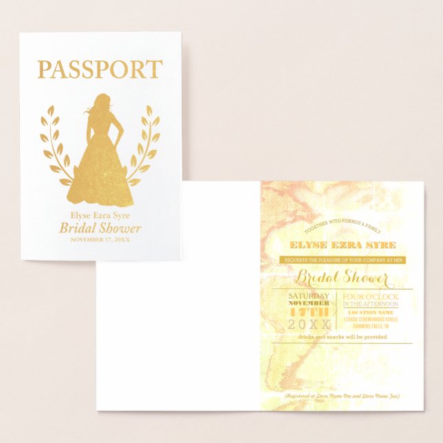 Bridal Shower passport gold foil Foil Card (Display)