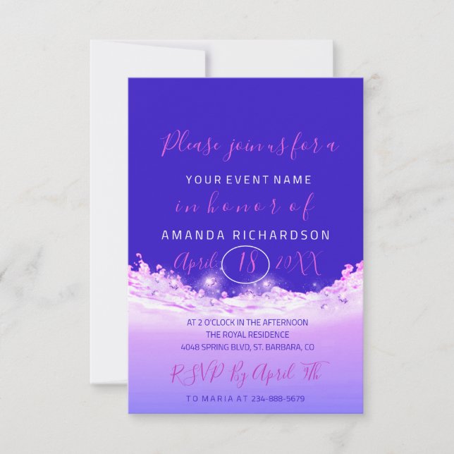 Bridal Shower Pastels Pink Wave Ocean Cobalt Ombre Invitation (Front)