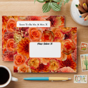 Bridal Shower Peach Floral Wedding  Envelope