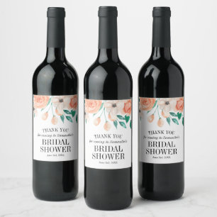 Bridal Shower Personalised Peach Floral Wine Label