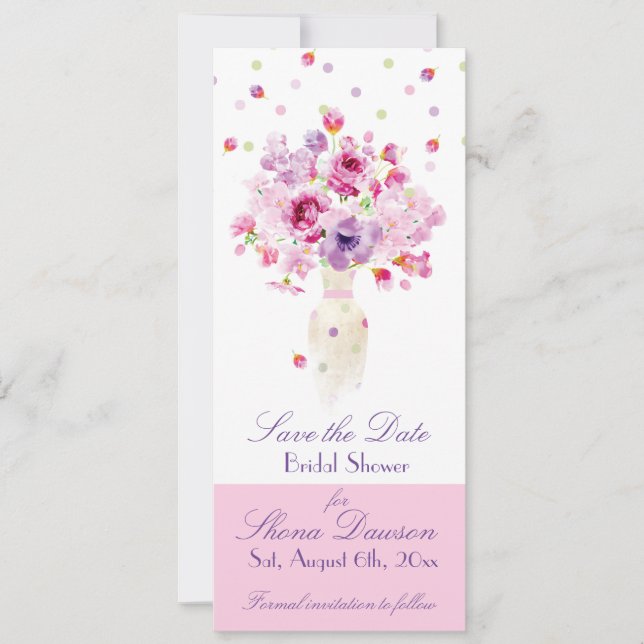Bridal Shower, Petals Falling Over Vase of Flowers Save The Date (Front)