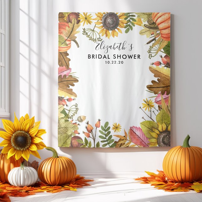 Bridal Shower Photo Backdrop Autumn Leaves Pumpkin Tapestry (Creator Uploaded)