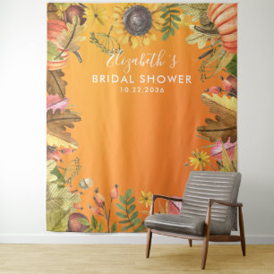 Bridal Shower Photo Backdrop Autumn Leaves Pumpkin Tapestry