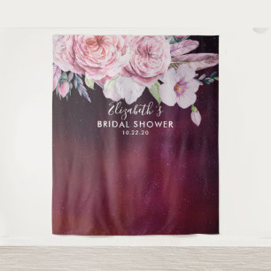 Bridal Shower Photo Backdrop Boho Flowers Burgundy Tapestry