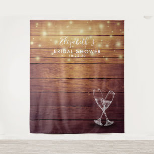 Bridal Shower Photo Backdrop Champagne Glass Wood Tapestry