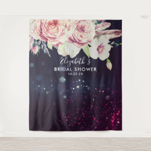 Bridal Shower Photo Backdrop Flowers Purple Lights Tapestry