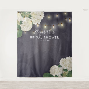 Bridal Shower Photo Backdrop Flowers String Lights Tapestry