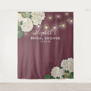 Bridal Shower Photo Backdrop Flowers String Lights Tapestry