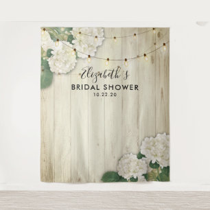 Bridal Shower Photo Backdrop Hydrangea Lights wood Tapestry