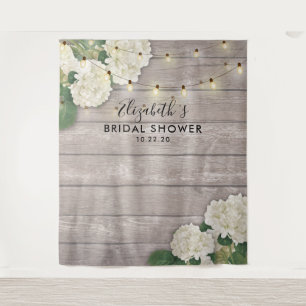 Bridal Shower Photo Backdrop Hydrangea Lights wood Tapestry