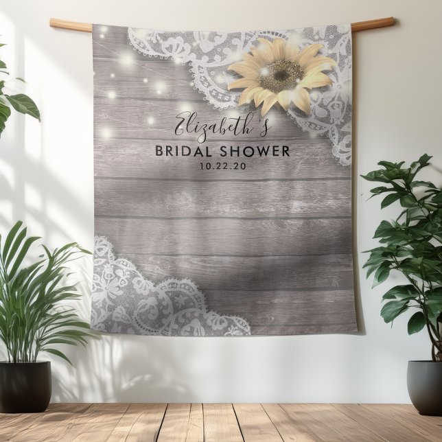 Bridal Shower Photo Backdrop Lace Sunflower Wood Tapestry (Creator Uploaded)