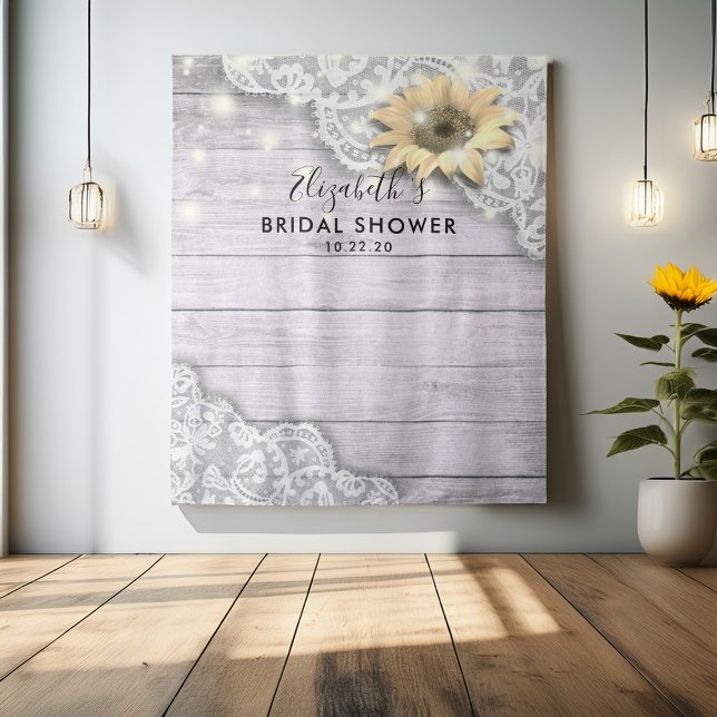 Bridal Shower Photo Backdrop Lace Sunflower Wood Tapestry (Creator Uploaded)