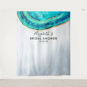 Bridal Shower Photo Backdrop Teal Gold Agate Geode Tapestry