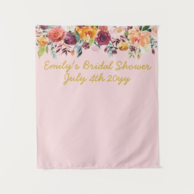 Bridal Shower Photo Booth Backdrop Blush Pink Gold Tapestry (Front)