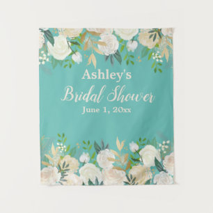 Bridal Shower Photo Booth Backdrop Turquoise Gold Tapestry