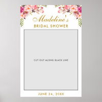 Bridal Shower Photo Booth Prop | Pink Floral Gold